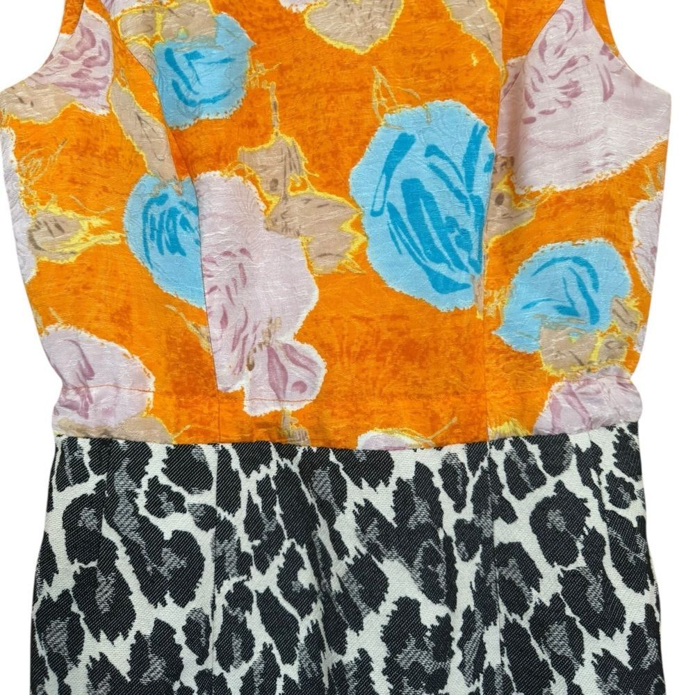 Plenty by Tracy Reese Orange Blue Black Floral Top Animal Print Skirt Dress sz 6 - Picture 4 of 8
